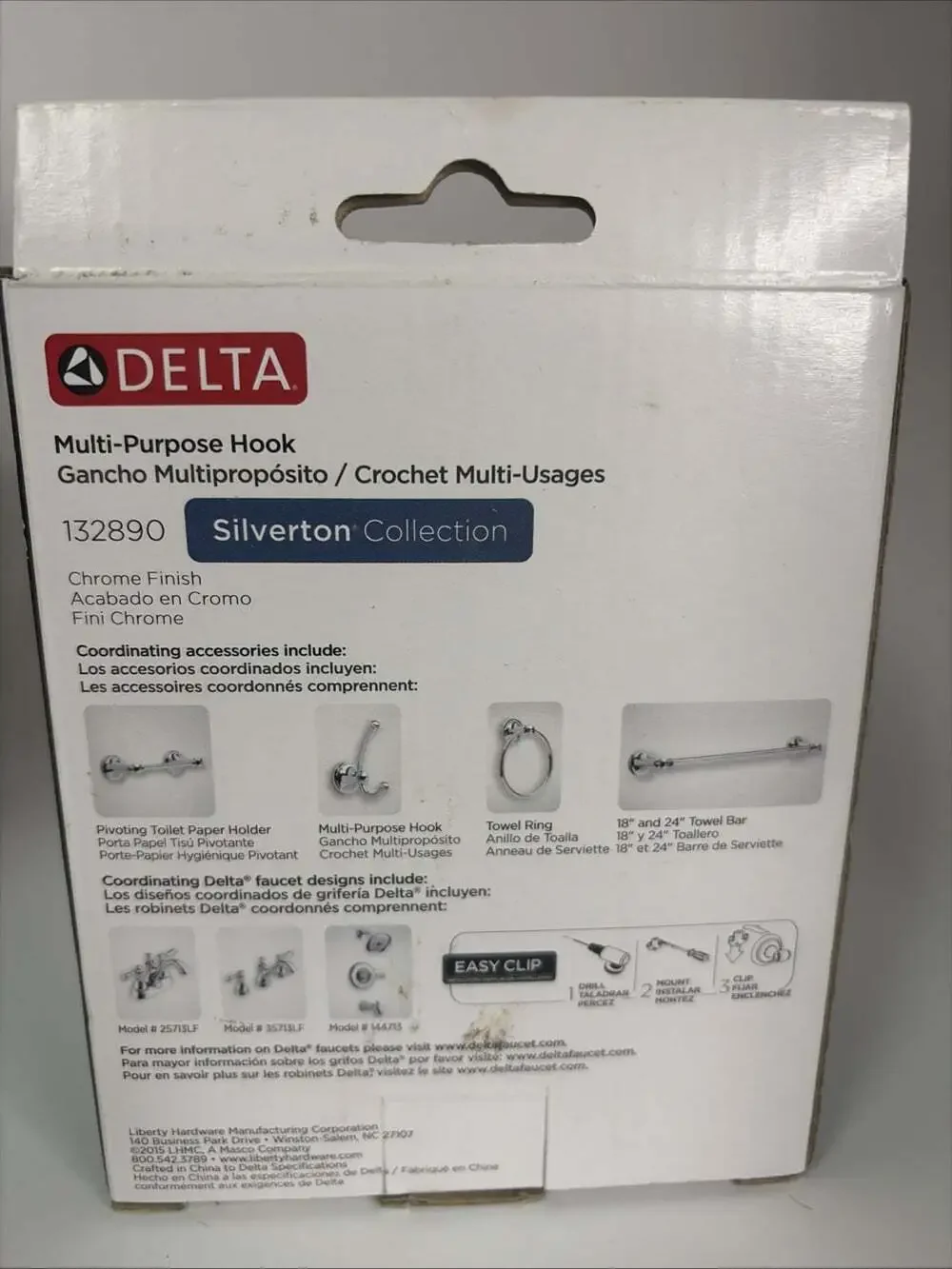 Delta Multi-Purpose Double Wall Hook 132890 Silverton Chrome Finish New